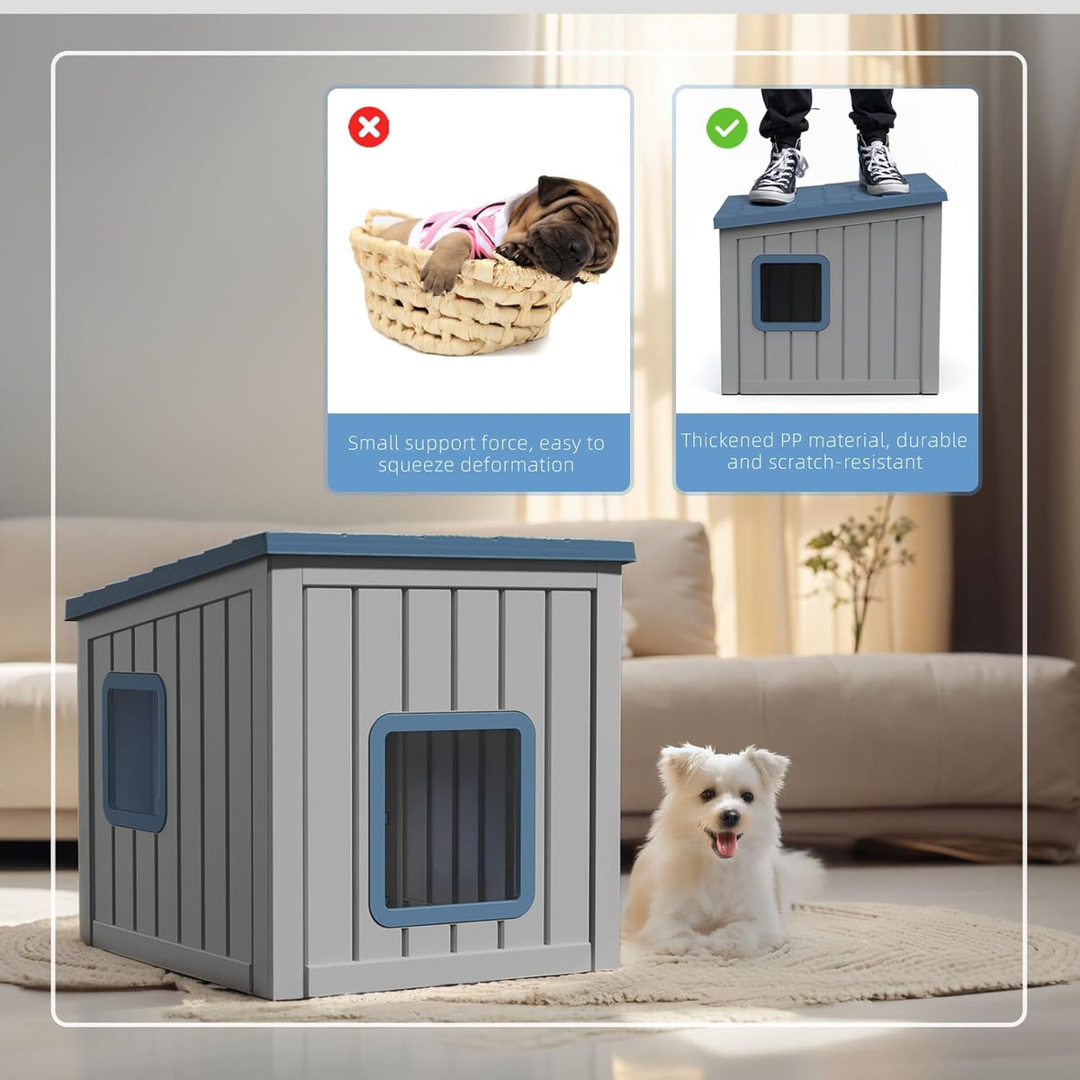 DRATO Dog House Indoor and Outdoor with Weatherproof Roof Removable Floors for Small to Middle Sized Dogs Easy to Assemble