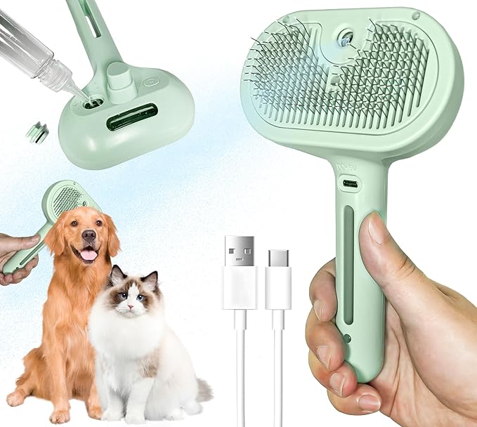 Self-Cleaning Spray Cat Brush for Shedding, Removes Static Flying Hair, and Works Wonders for Both Long and Short-Haired Pets 2 In 1 Cleaning Brush for Cats And Dogs Grooming