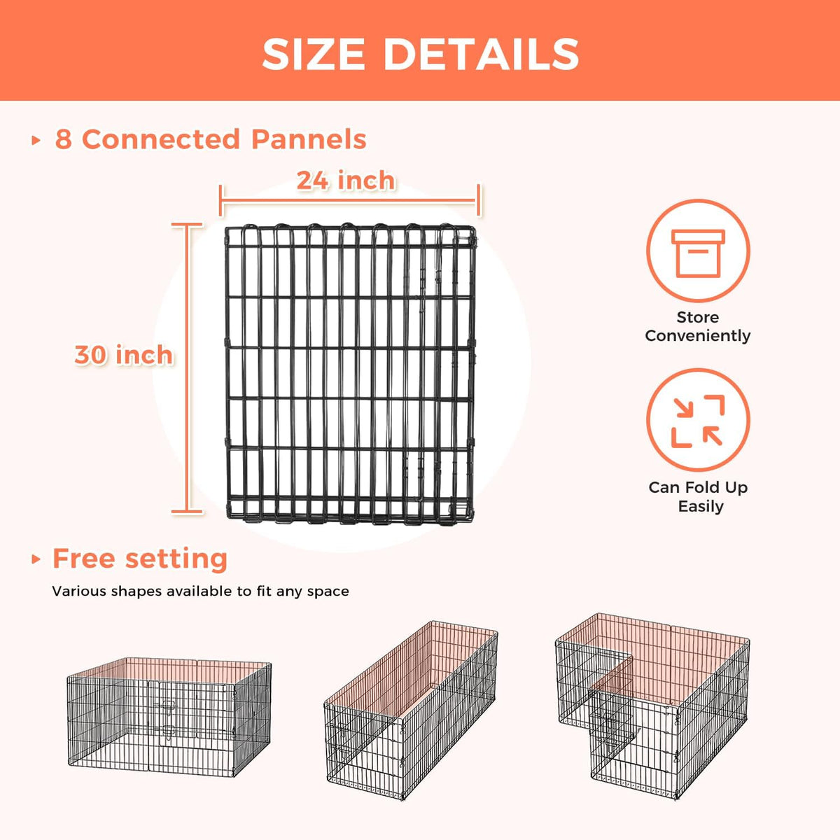 Foldable Dog Playpen 30" Height 8 Panels Metal Exercise Pen No Door - Indoor/Outdoor Puppy Playpen for Small Dogs, Portable Pet Fence for Yard Garden Camping, Black