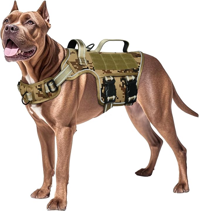Dog Harness for Large Dogs Heavy Duty, No Pull Tactical Dog Harness with Molle System, Easy On and Off Service Dog Vest, Breathable Padded, Adjustable Reflective Pet Vest for Walking Hiking Training