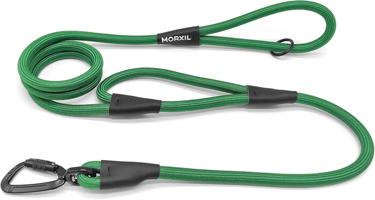 Rope Dog Leash with Two Handles, 6 Foot Heavy Duty Dog Leash with Aviation Aluminum Auto Locking Carabiner, Strong Nylon Pet Lead for Small, Medium, Large Dogs (Green, 6FT-Two Handle)