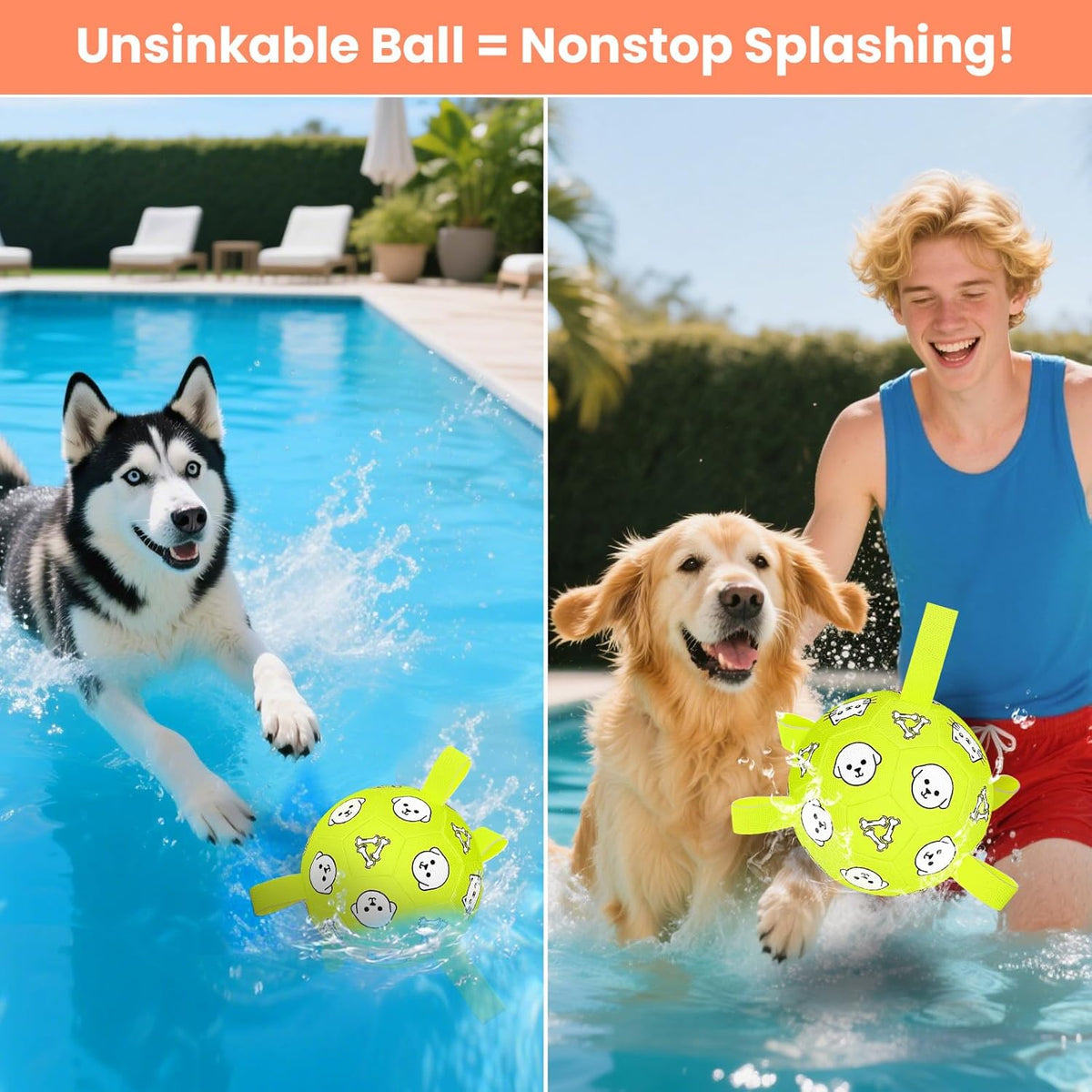 Dog Toys, Durable Dog Soccer Ball with Straps, Interactive Dog Toys, Water Fetch Ball for Tug of War, Puppy Toys for Indoor/Outdoor – Fun Dog Birthday Gift for Small & Medium Dogs, 6 Inch