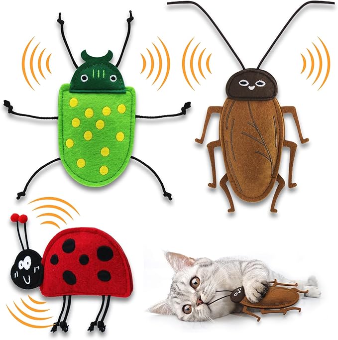 3 Pack Catnip Toy for Cats,Realistic Bug Cat Toys,Bell Sould Kitten Bite Kicker Toys, Interactive Kitty Toys for Christmas Cats Gift