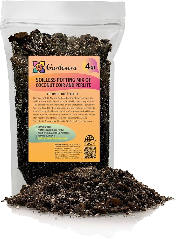 Premium Coco Coir and Perlite Potting Mix, Soil for Maximum Plant Growth, Perfect for Indoor and Outdoor Container Gardens by Gardenera - 4 Quart
