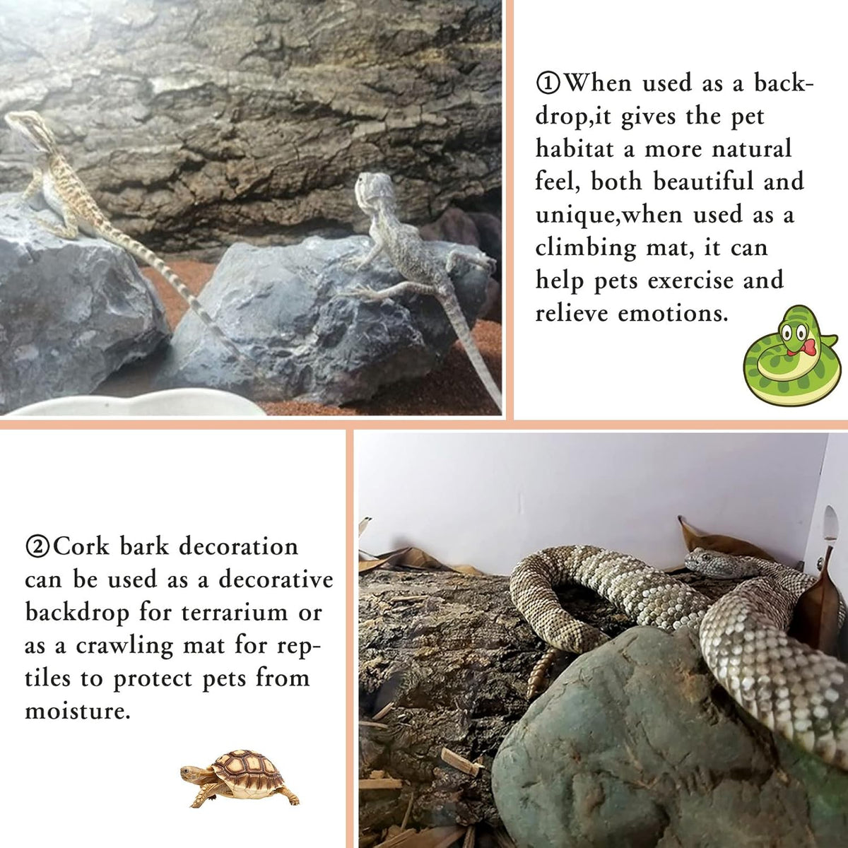 Tfwadmx 2Pcs Cork Tile Terrarium Background 15.7"x11.8" Reptile Bark Backdrop Wall Decor 3D Bearded Dragon Tank Climbing Mat Decoration for Gecko Lizard Tortoise Chameleon