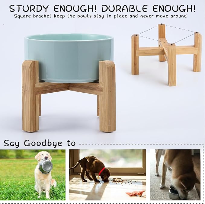Petygooing 28 OZ Elevated/Raised Ceramic Dog Bowl for Small and Medium Breeds, Dog Food Water Dish with Stand,Pet Feeding Bowl with Anti Slip Rubber for Cats Small and Medium Dogs (3.6 Cups) Blue Sky