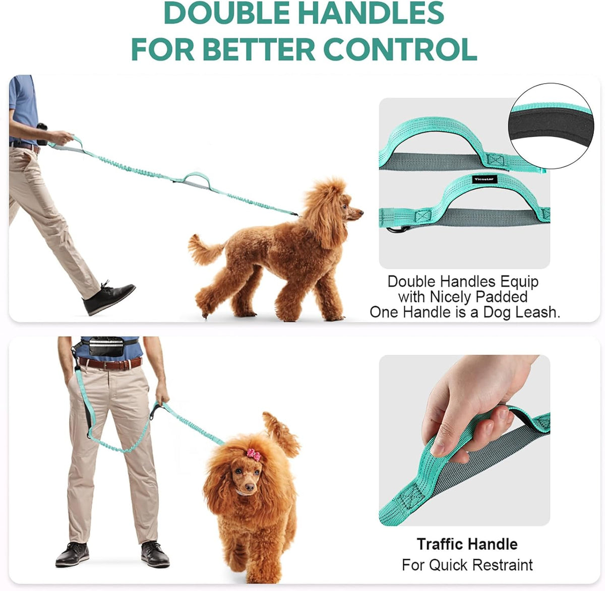 Hands Free Dog Leash, Retractable Bungee with Double Padded Handles, Waist Leash for Dog Walking, Heavy Duty Dog Leash for Medium & Large Dog, Dog Walking Accessories, Green