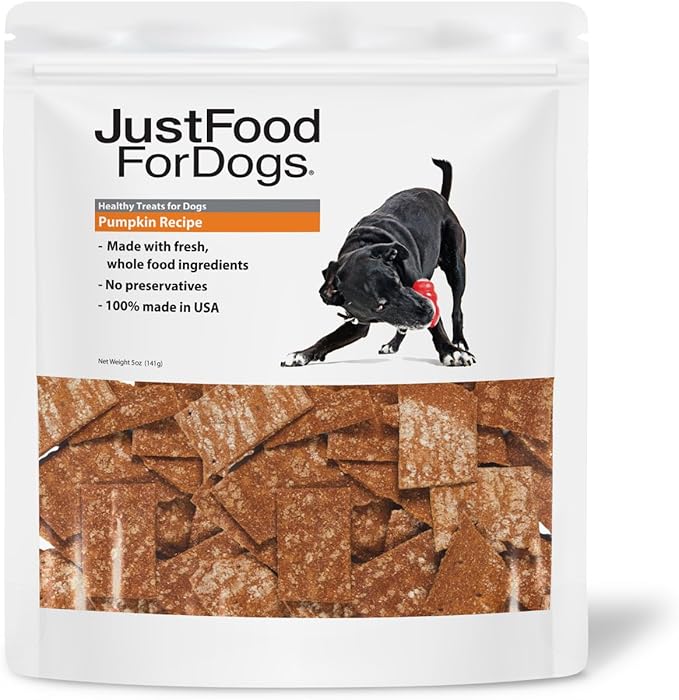 JustFoodForDogs Limited-Ingredient Pumpkin Healthy Dog Treats, Made in The USA, 5 oz