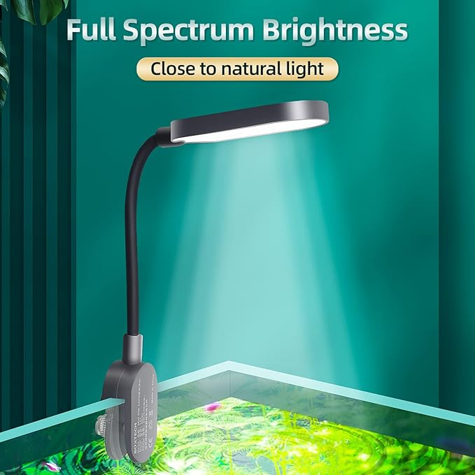 UPETTOOLS Aquarium Light with Adapter LED Clip on Fish Tank Light Small Full Spectrum USB Light 360° Rotation Lighting 5W