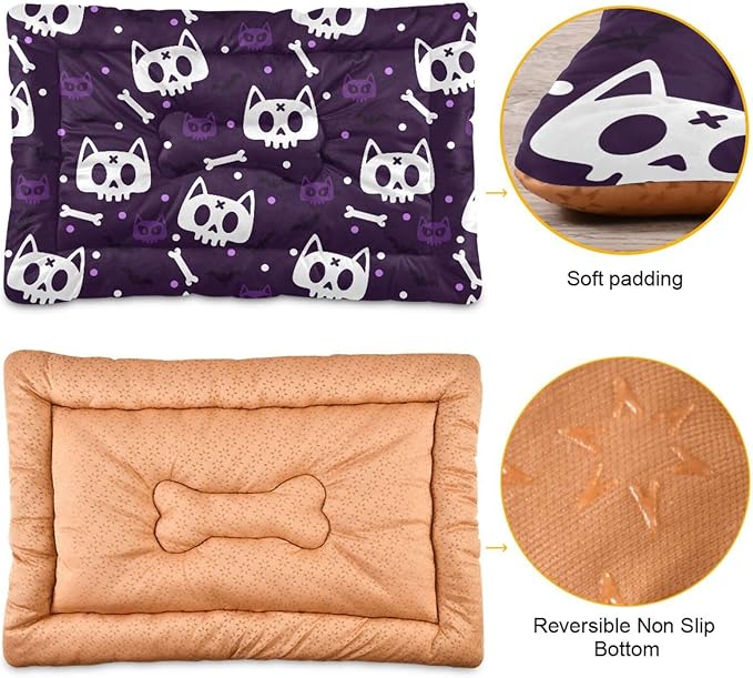 Halloween Cat Skull Pet Bed Cute Dog Bed Mat Absorbing Non Slip Pad Pet Sleeping Mat for Small, Medium, and Large Dogs Puppy Cat 24 in x 18 in