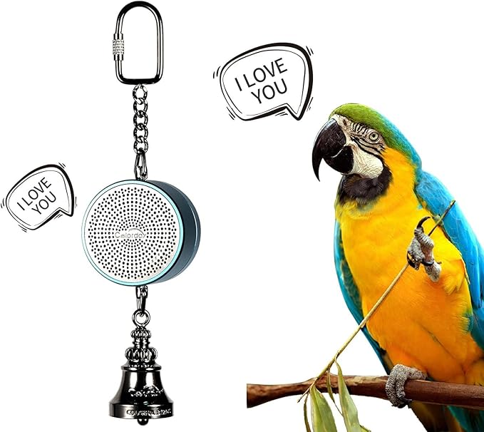 Colorday Bird Toys Parrot Talking Coach & Interactive Voice Bell for Parakeet, African Grey, Amazon Parrots, Quaker, Cockatiel, Conure (Blue)