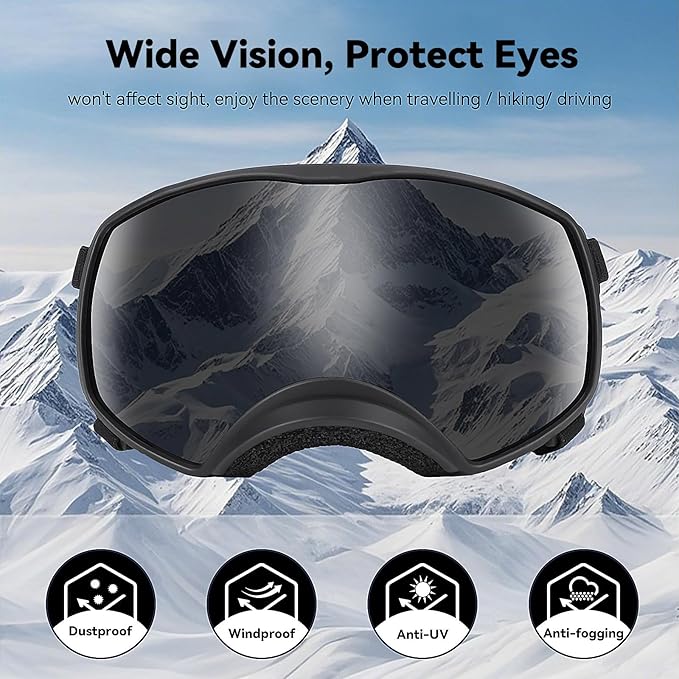 Dog Sunglasses UV Protection Clear Dog Goggles Windproof Glasses with Elastic Straps for Medium-Large Breed, Black Frame + Black Lens
