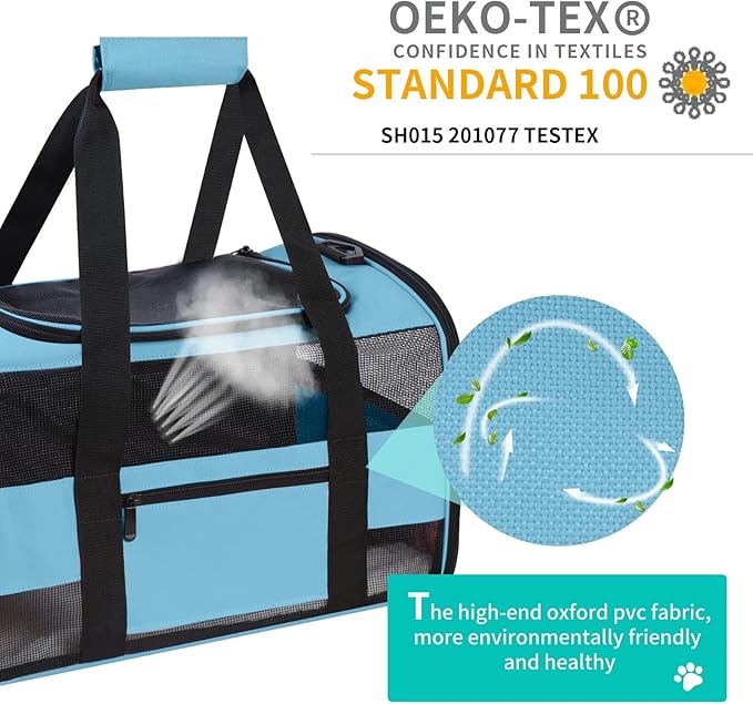 Soft - Sided Pet Carrier for Cats and Small Dogs, Airline - Approved, Blue Travel Tote with Mesh Windows, Foldable Bowl, Shoulder Strap, Oeko - TEX Certified