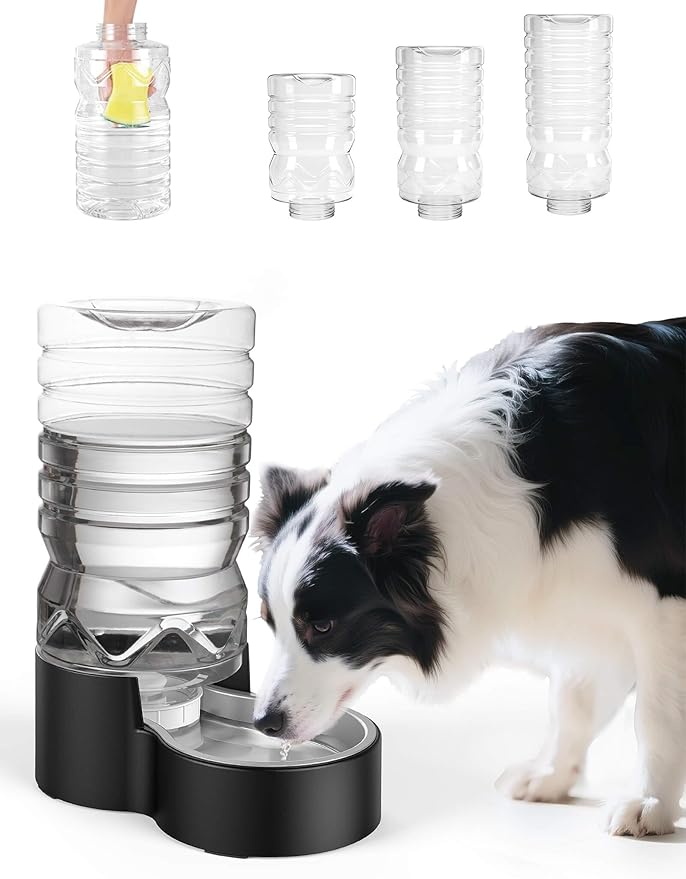 2.1 Gallon Automatic Dog Water Dispenser【Wide Mouth for Easy Hand-in Cleaning】【Removable Stainless Steel Bowl】, Gravity Refilling Large Capacity for Cats and Dogs, Multi-Pet Homes