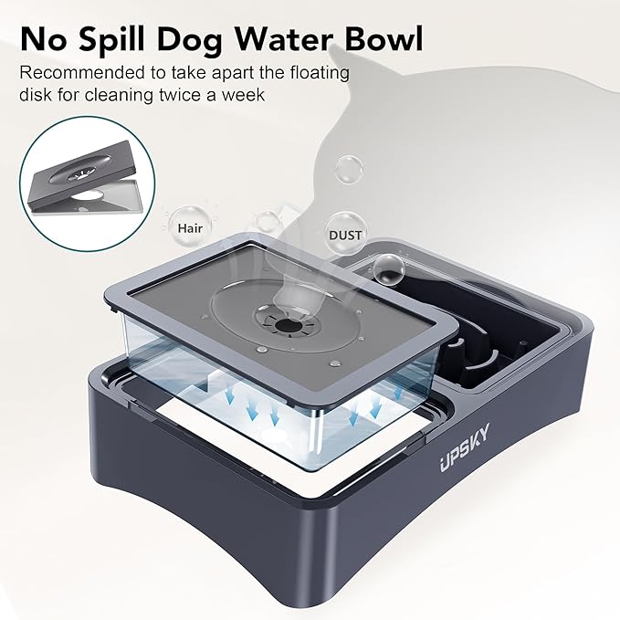 UPSKY 3-in-1 Elevated Dog Bowls Slow Feeder, Adjustable Stand, Stainless Steel Food & No Spill Pet Water Bowl for Small Medium Dogs, Blue