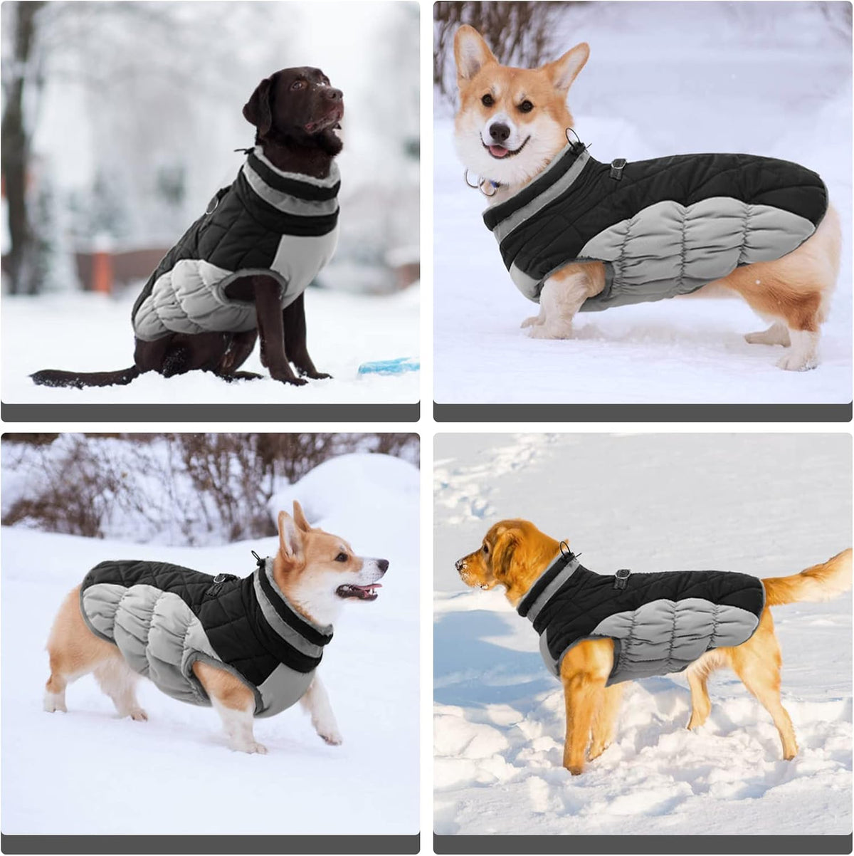 FUAMEY Dog Coat for Large Dogs,Waterproof Dog Winter Jacket with Harness Built in Puppy Cold Weather Coats Reflective Pet Vest with Zipper Warm Fleece Dogs Snowsuit Windproof Black XL