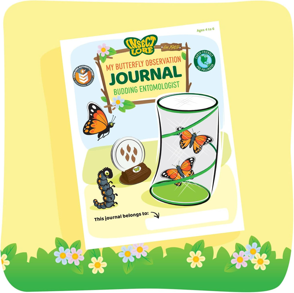 Insect Lore Butterfly Garden Kit – 10 Live Caterpillars, Habitat, STEM Journal, 2 Chrys-a-lid Holding Logs & Feeder – Grow & Release Painted Lady Butterflies – Educational Science Toy