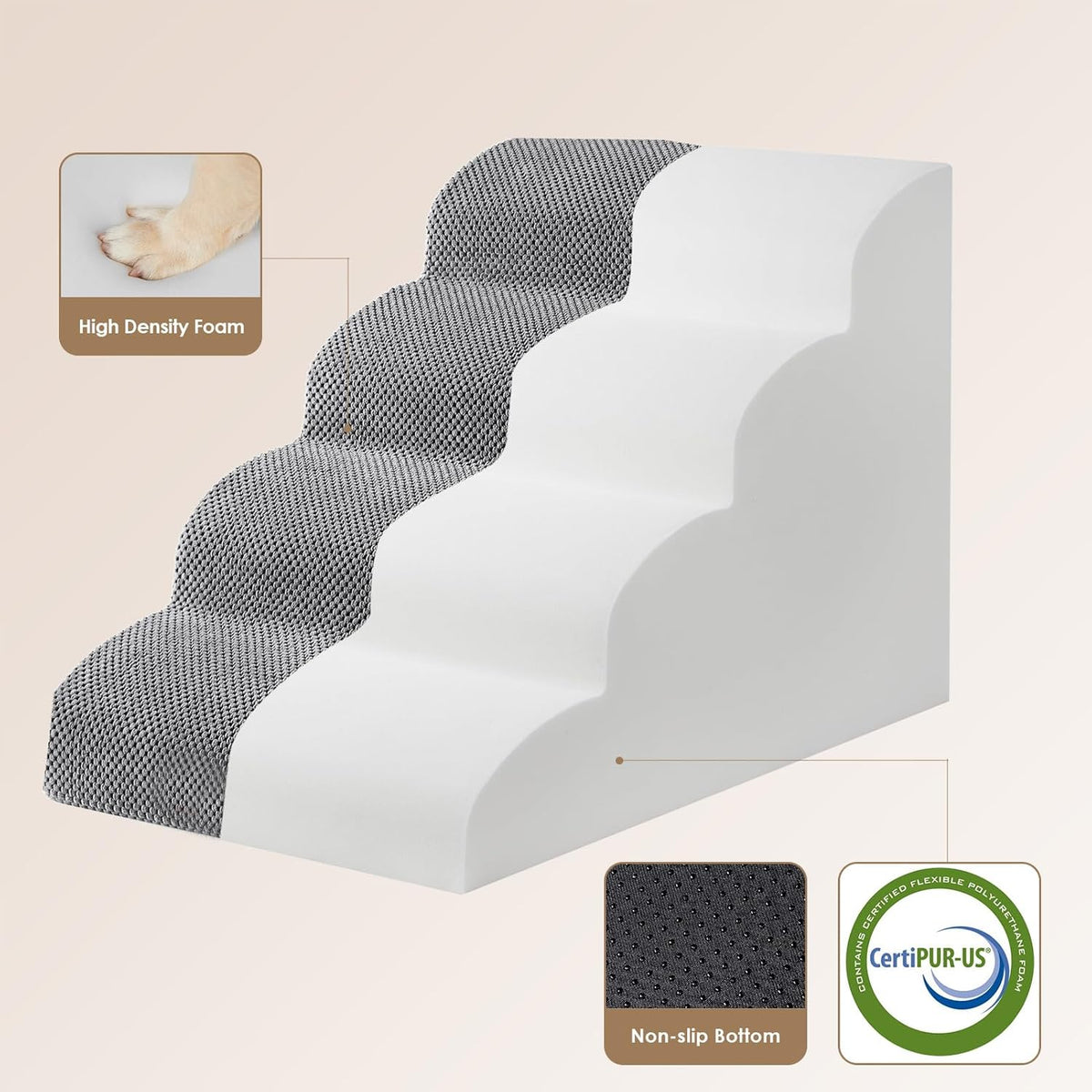 EHEYCIGA Curved Dog Stairs Ramp for High Beds 19.7" H, 4-Step Dog Steps for Small Dogs and Cats, Pet Stairs for High Bed Climbing, Non-Slip Balanced Pet Step Indoor, Grey