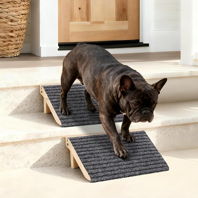 2 Pack Dog Ramp for Stairs - Foldable Wood Dog Stair Ramp with Non-Slip Carpet Surface, Portable Pet Steps for Stairs, Threshold- Assist Small Dog, Senior and Injured Dogs, Easy Store (Pet Safe)