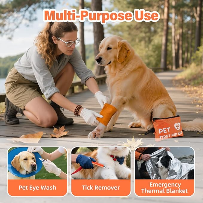 Portable Dog First Aid Kit with Hook - Water Resistant Pouch for Hiking, Camping, Daily Family Use, Travel, Pet Safety, Thoughtful Gift for Pet Owners (45pcs Standard Version)