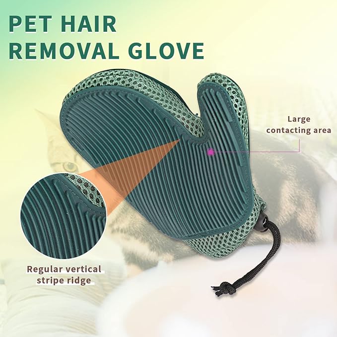 2 in 1 Cat Fur Glove & Pet Hair Remover Glove, Dog Grooming Glove Brush for Shedding, Massage, Efficient Pet Hair Remover Mitt for Cleaner Couch, Carpet [Blue/Single]
