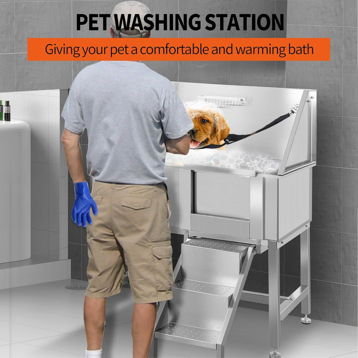 38 Inch Dog Bathing Station for Large Dogs, Stainless Steel Dog Pet Washing Station, Professional Dog Grooming Tub, Pet Wash Bath Station,Right Door