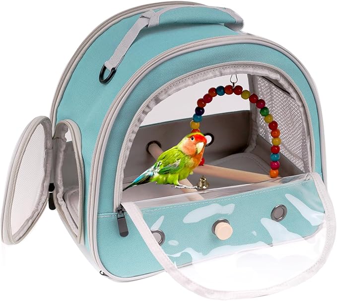 Portable Parrot Travel Cage Carrier with Small Swing Toy&Cage Colorful Toys Set Small Bird Parakeet Bag with Standing Perch Bird Carry Transport Bag (Green, Carreir/Swing)