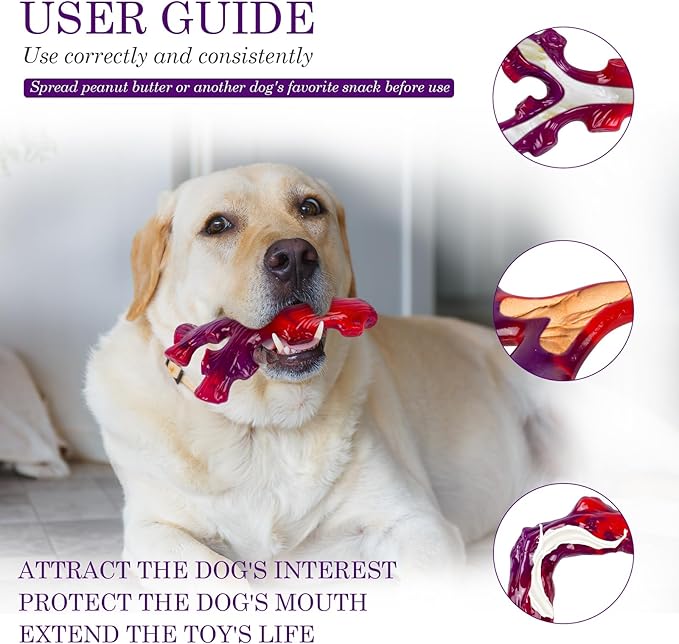 3 Pack Indestructible Dog Chew Bones for Aggressive Chewers - Heavy Duty Long Lasting Chew Toys for Large Dogs, Nylon Teeth Cleaning Toys