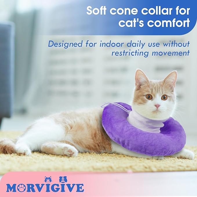 Cat Cone Collar Soft, Adjustable & Lightweight Kitten Elizabethan e Collar to Stop Licking After Surgery, Ideal for Wound Recovery, Durable & Machine Washable, Purple Small