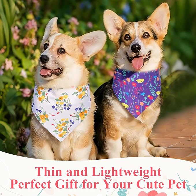 Reginary 120 Packs Spring Dog Bandanas Bulk Flower Dog Scarf Adjustable Holiday Floral Pet Scarf Flower Washable Scarves Triangle Drool Bibs for Cat Pet Costume Supply