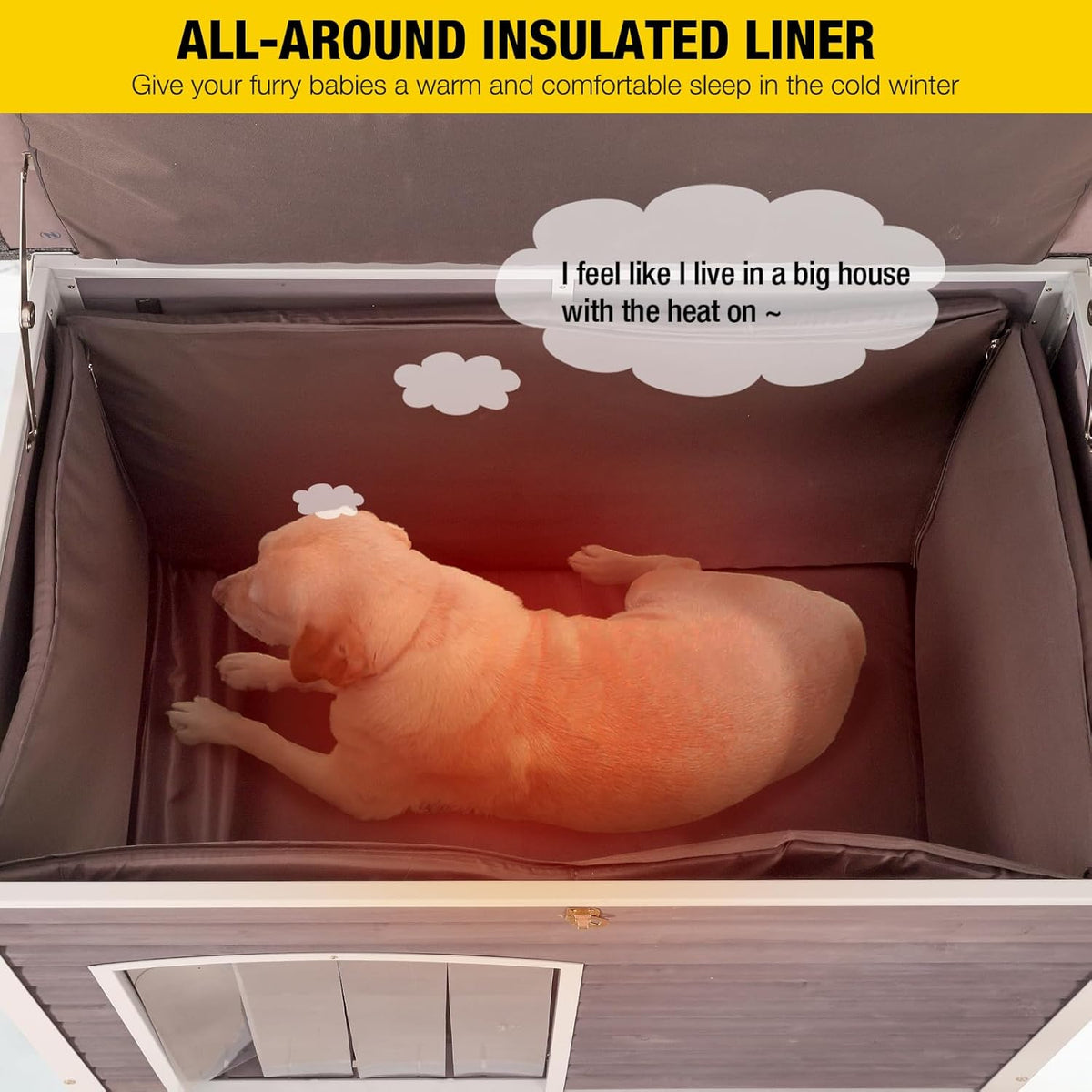 Aivituvin Insulated Dog House for Winter Outdoor Dog Kennel with All-Around Iron Frame- 100% Insulated Guarantee