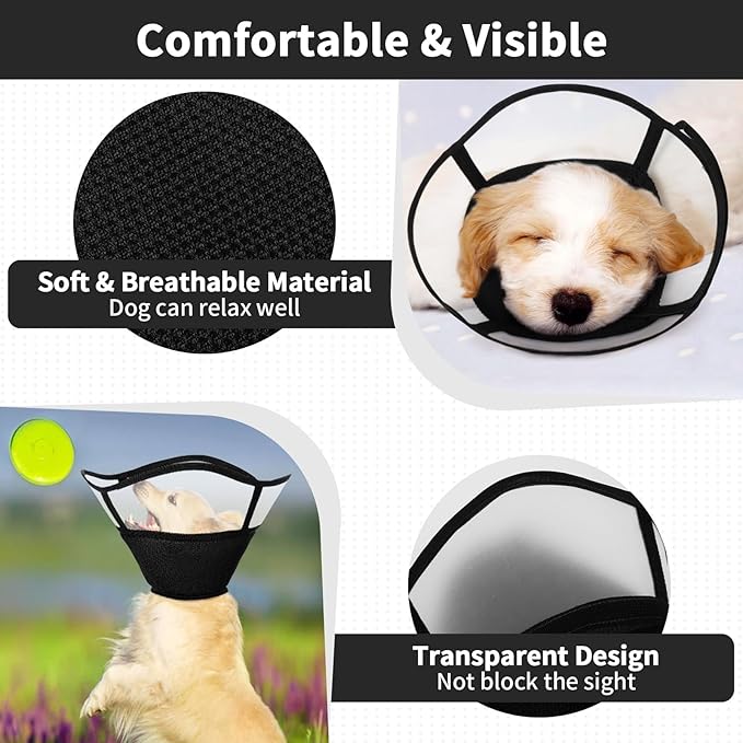 Allroaring Dog Cone Collar, Soft Dog Cones for Medium Dogs After Surgery, Adjustable Pet Cone for Dogs to Stop Licking, Breathable Doggie Elizabethan Collar for Wound Care Spay Neuter, Black M
