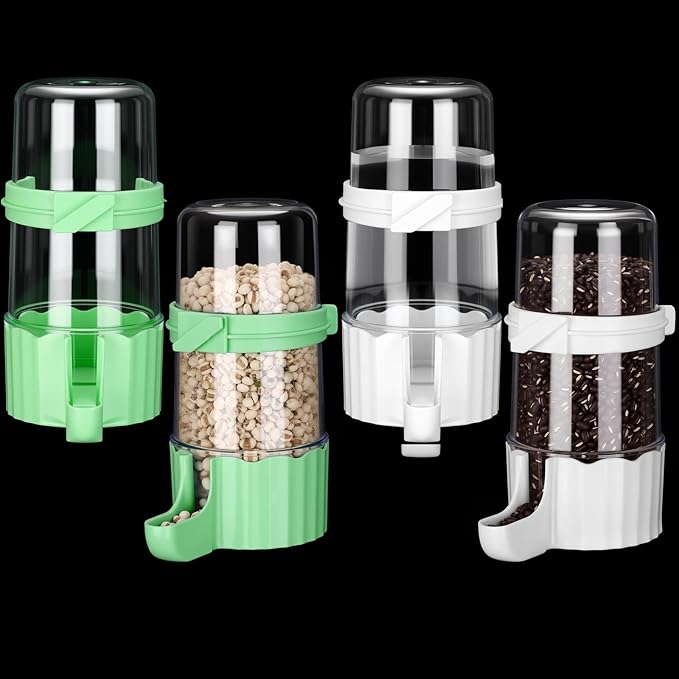 Weewooday 4 Pieces Automatic Bird Feeder Cage Water Dispenser Bird Water Feeder Hamster Cage Waterer Accessory Drinker Bottle for Hamster Parrot (Cute Style,Green, White,245 ml)