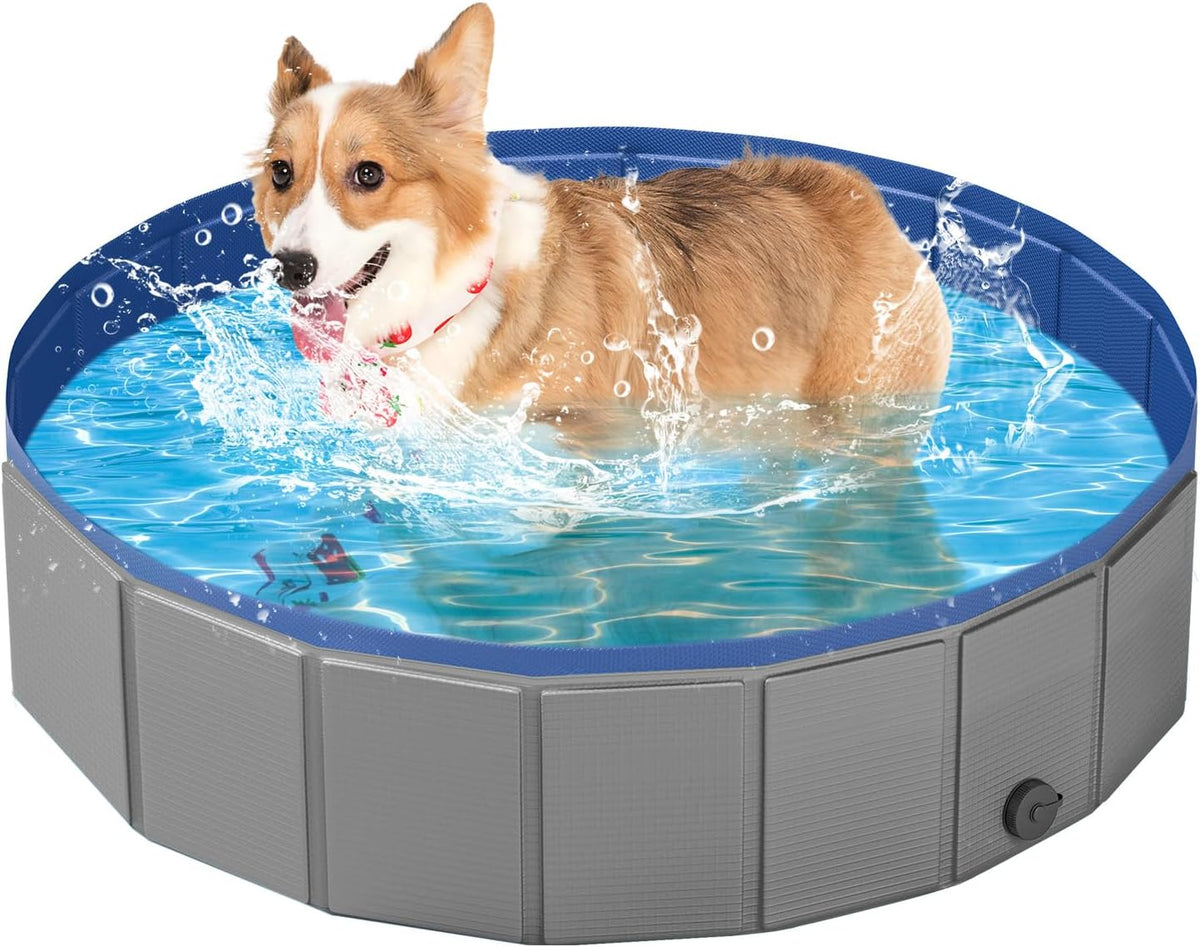 YSJILIDE Portable Dog Pool PVC Pet Swimming Pool Bathtub Collapsible Dog Pool, Hard Plastic Pool for Pets to Swim and Bath (S-32"x 8" Dark Grey)