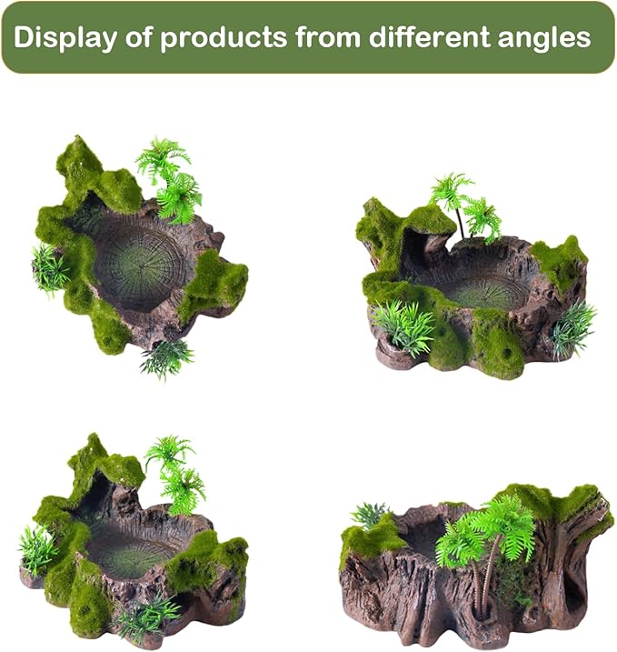 QIRMIZI Reptile Decor, Plastic Reptile Platform with Artificial Plants - Basking Habitat Decor for Lizard, Turtle, Frog, Snake
