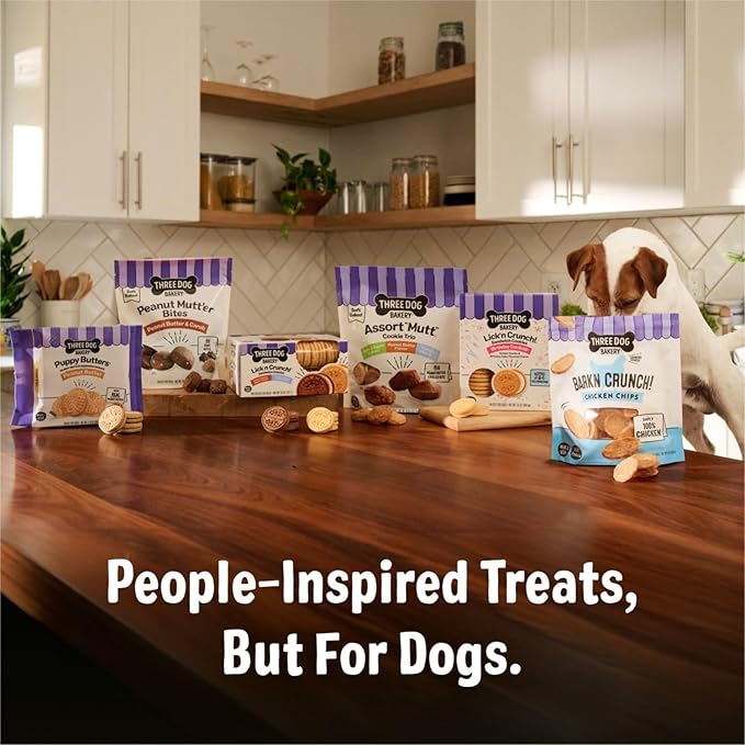 Three Dog Bakery Bark’N Crunch! Chicken Chips, Crunchy Treats for Dogs, Single Ingredient, High Protein Snacks, No Artificial Flavors or Colors, Made in The USA, 8 oz.