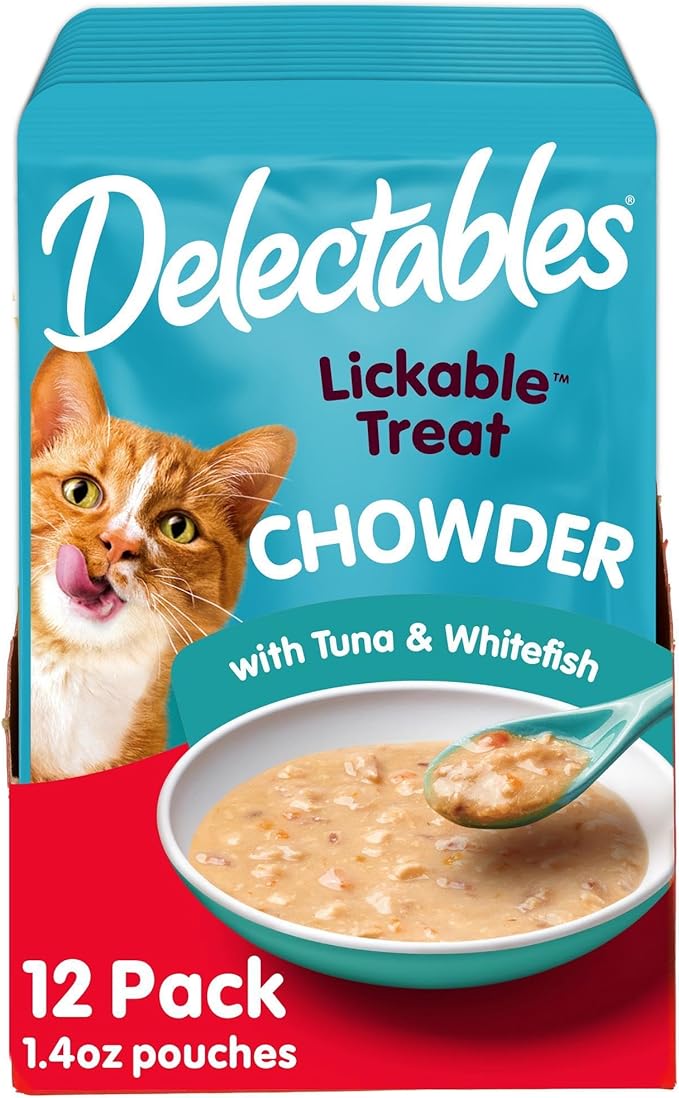 Hartz Delectables Chowder Lickable Wet Cat Treats for Kitten, Adult & Senior Cats, Tuna & Whitefish, 12 Count