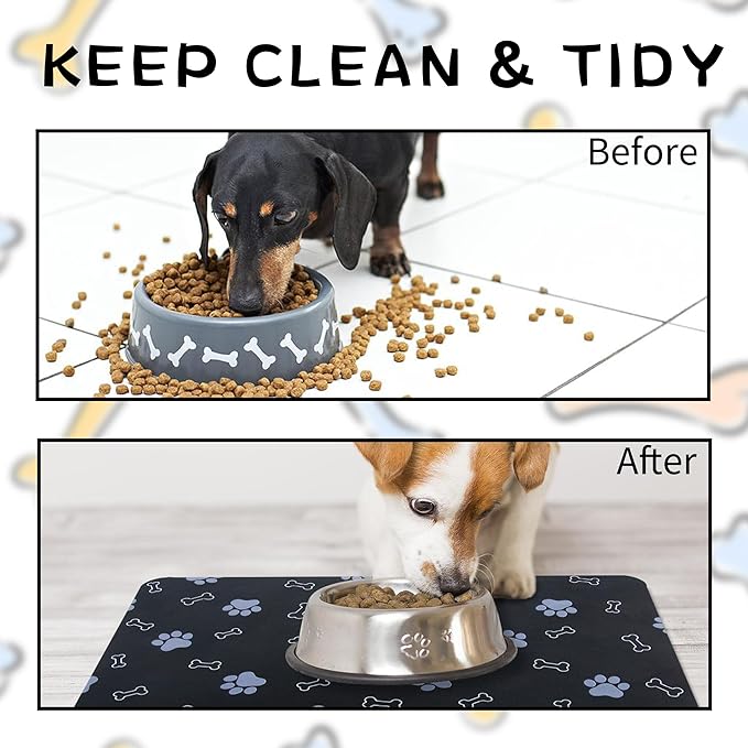 Pet Cat Dog Food Mat Non Slip Mat for Dog Water Bowl Mat Quick Dry Absorbent Cat Feeding Mat, 18.1 * 11.8 in, Light Grey