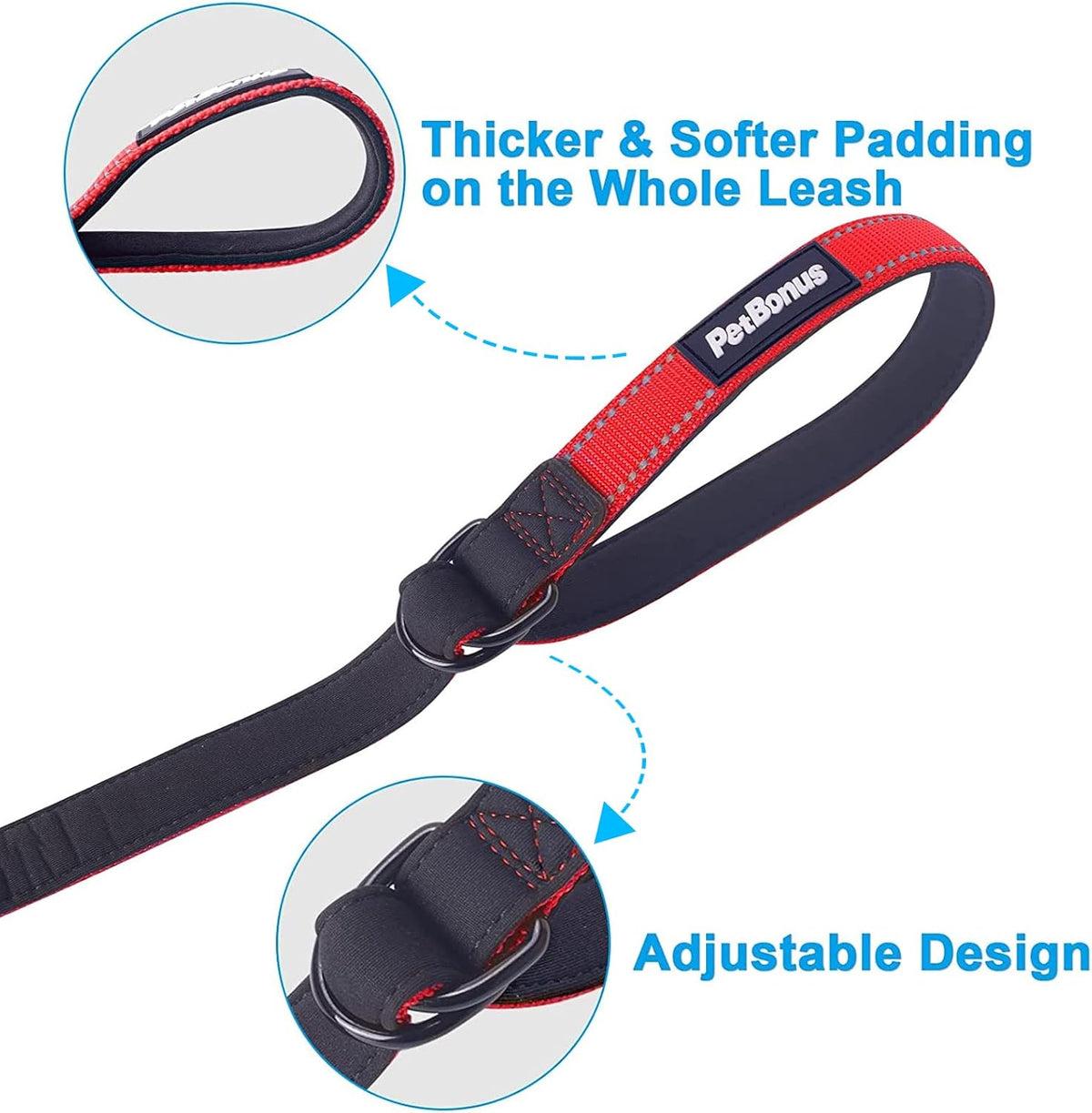 PetBonus Short Dog Leash, Safety Wrist Strap for Retractable Dog Leash, Reflective Design and Adjustable Soft Padded Handle, Extra Layer Security for Pet Stroller (Red) 1 Pack