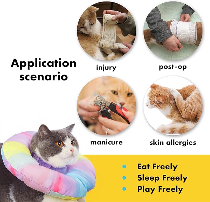 EWES Cat Cone Collar Soft M Size,Alternative Neck Cones to Stop Licking,Comfy Elizabethan Collars After Surgery Neuter,Donut Collar for Pet Cat Dog Kitten e Collar Recovery Shame