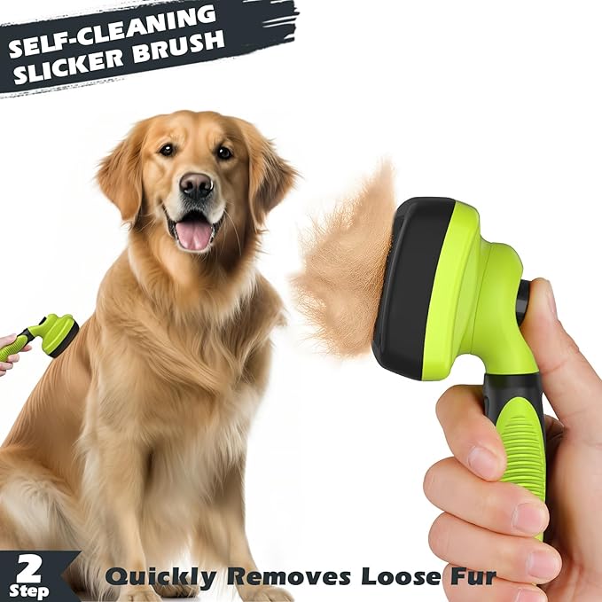 3PCS Self Cleaning Slicker Brush & Pet Grooming Rake & Bath Brush for Dogs,Cats and Horses | Double-Sided Dematting Comb & Skin Friendly Deshedding Grooming Tool | Premium Pet Supplies(Green Black)
