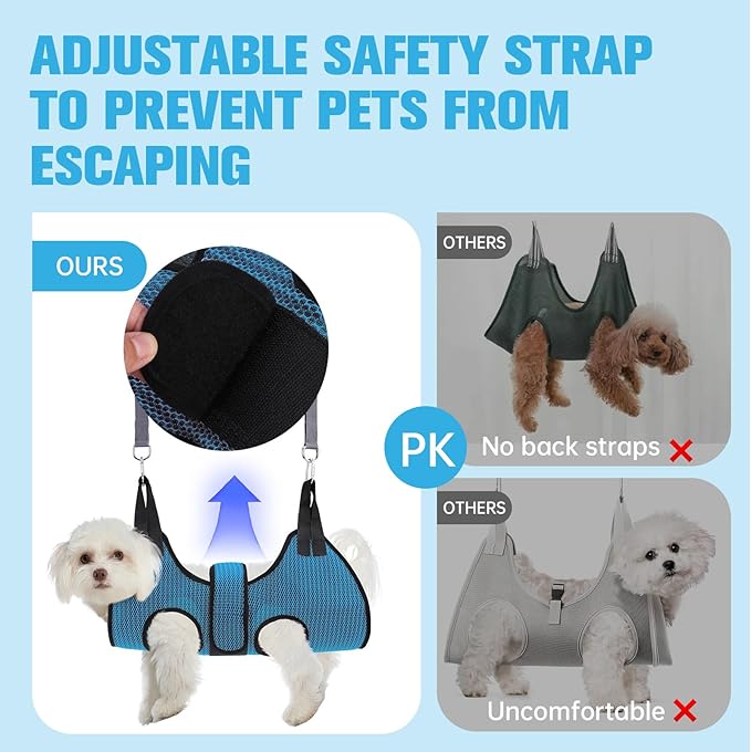 PAWCHIE Dog Grooming Hammock Harness for Dog Cat with Pet Nail Clipper Trimmer-Breathable Cat Hanger Sling for Trimming Clipping Nails-Dog Hammock Restraint Bag for Small Medium Large Dog, Dark Blue M