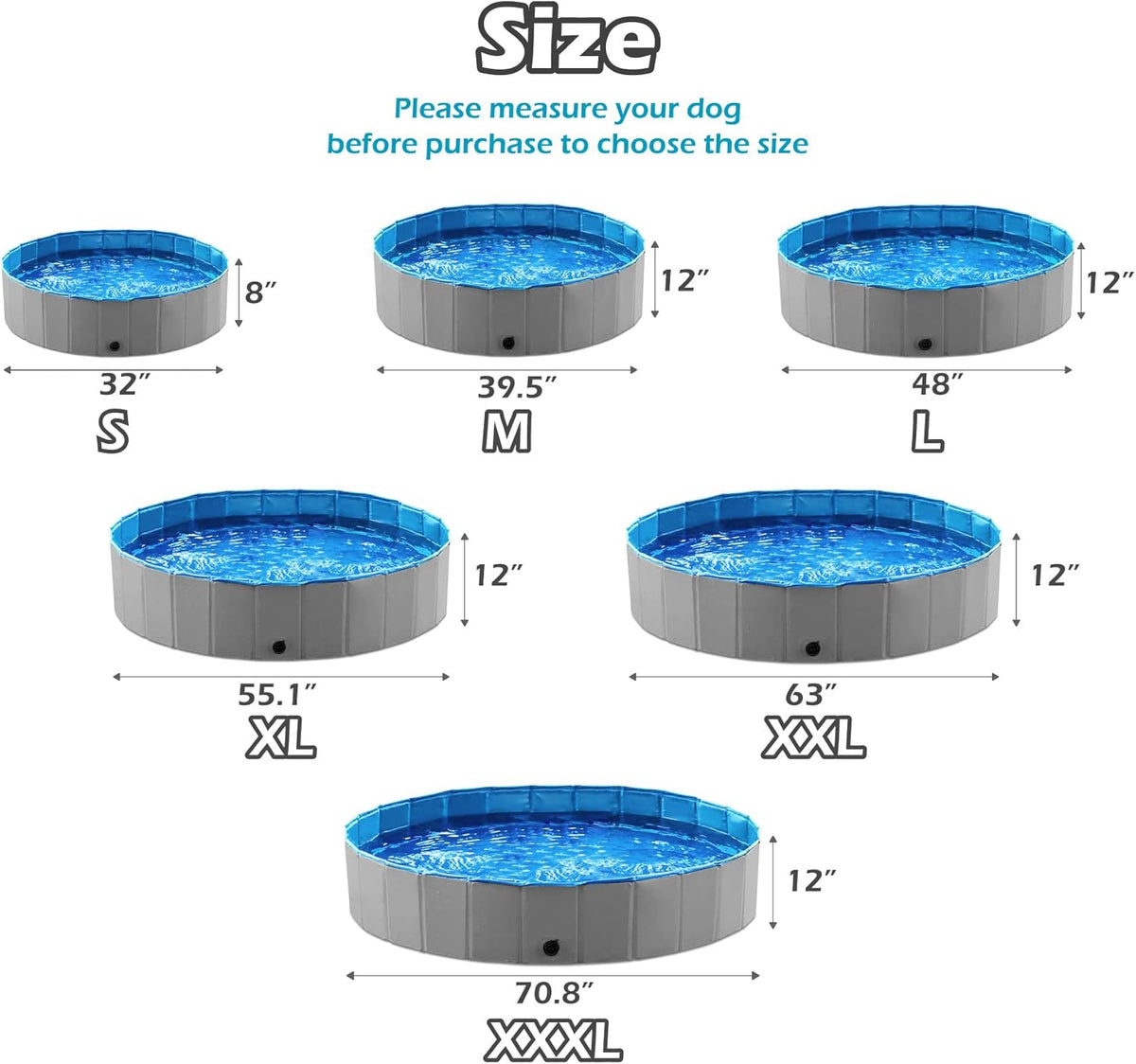 Jasonwell Foldable Dog Pet Bath Pool Collapsible Dog Pet Pool Bathing Tub Kiddie Pool Doggie Wading Pool for Puppy Small Medium Large Dogs Cats and Kids 32" Grey