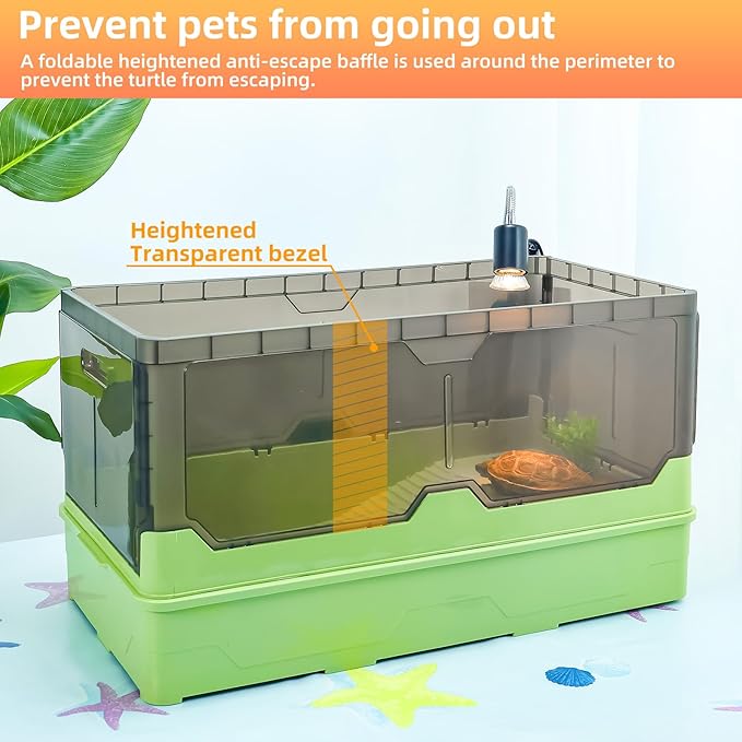 Turtle Habitat Tank Kit– Fresh Filtration, Waterplay Fun, Diverse Living, Heat Lamp, Water Pump and Convenient Water Changes in Tanks Habitat Kits Turtle cage (Green, Large)