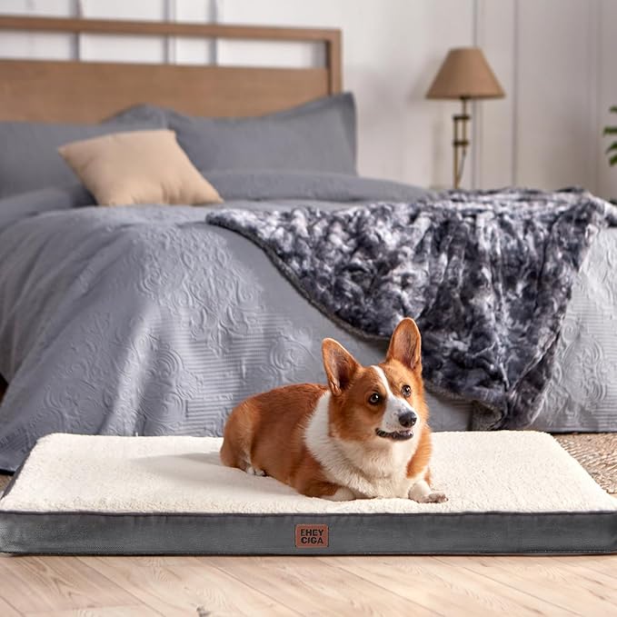 EHEYCIGA Orthopedic Dog Beds for Large Dogs with Removable Washable Cover for Crate, Beige, 35x23