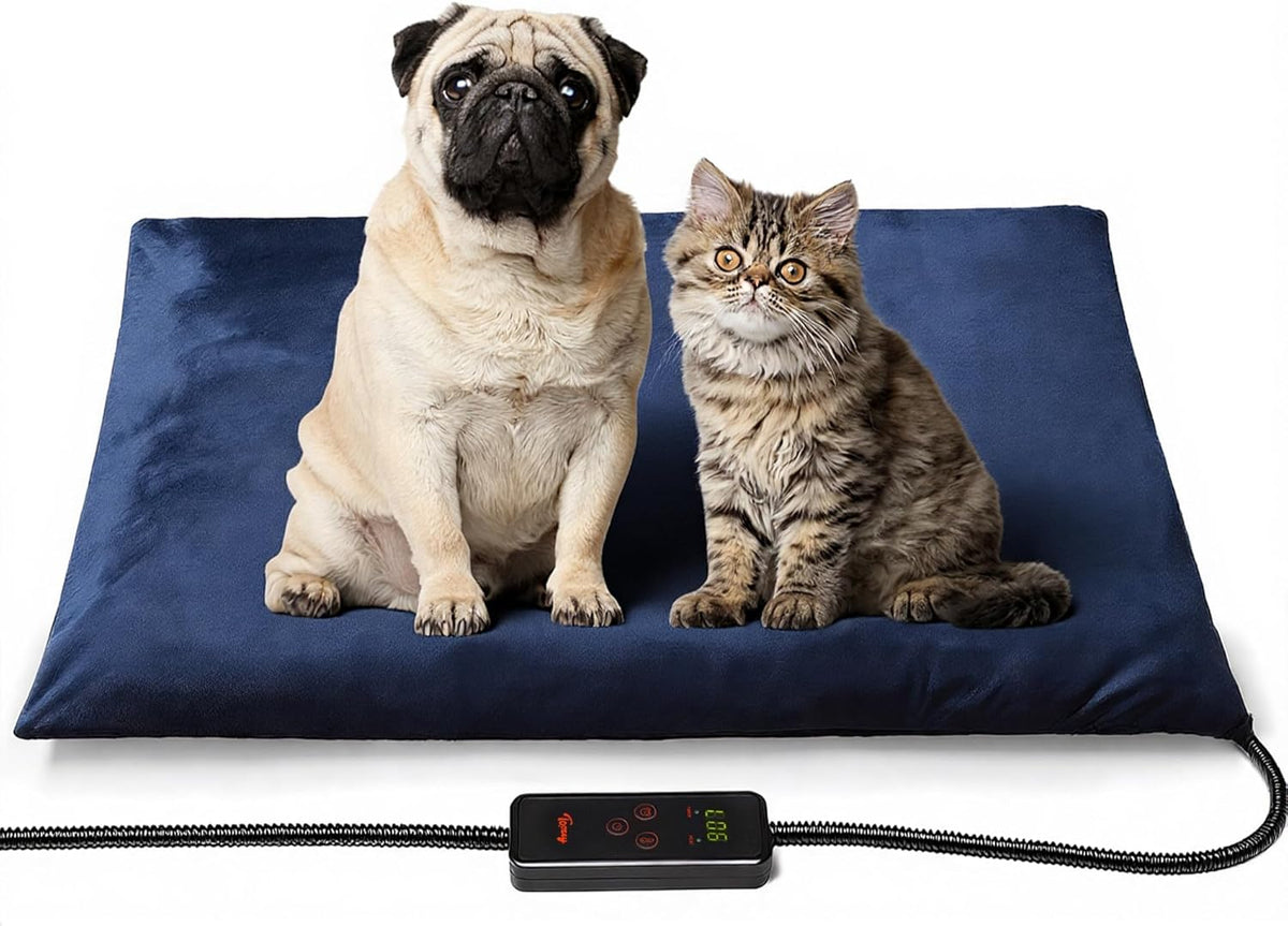 Toozey Pet Heating Pad, 6 Adjustable Temperature Dog Cat Heating Pad with Timer, Waterproof Heated Dog Bed with Chew Resistant Cord, Indoor Electric Pet Heated Mat 28x20in