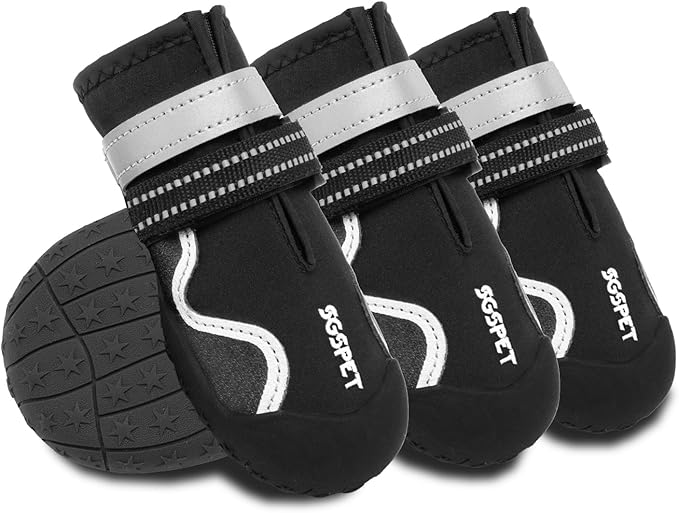 Dog Shoes for Large Dogs, Medium Dog Boots Paw Protectors for Winter Snowy Day, Summer Hot Pavement, Waterproof in Rainy Weather, Outdoor Walking, Indoor Hardfloors Anti Slip Sole (Black5#)