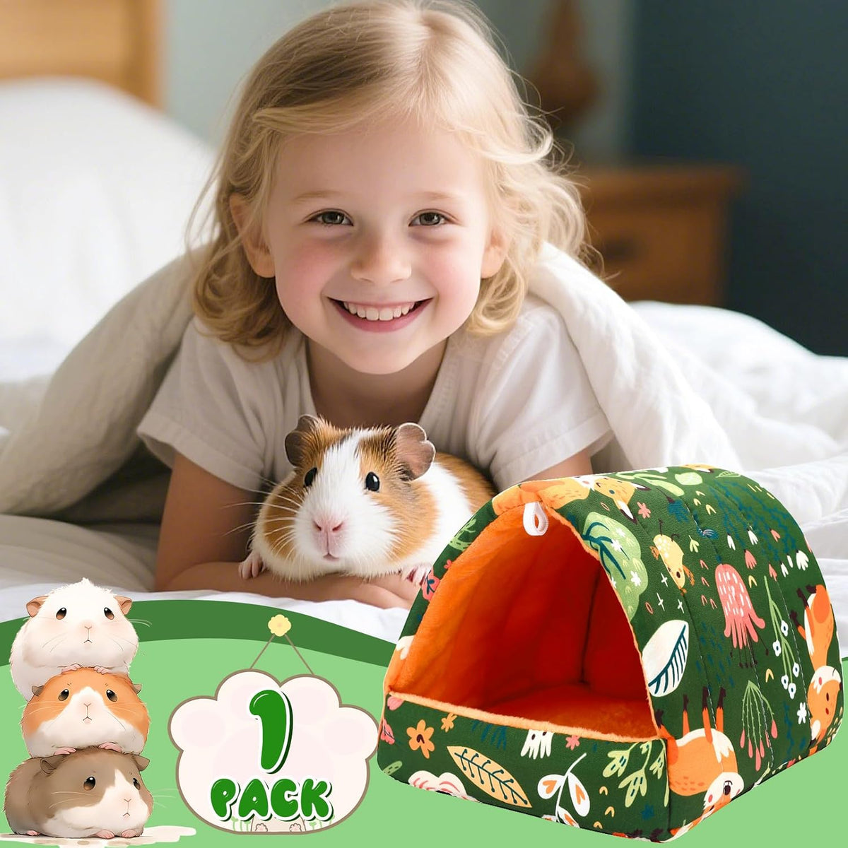 UPINS Guinea Pig Bed, Guinea Pig Hideout Washable Small Animal House Cage Accessories for Dwarf Rabbits Chinchillas Hamsters Hedgehogs Ferrets Bearded Dragons and Rats