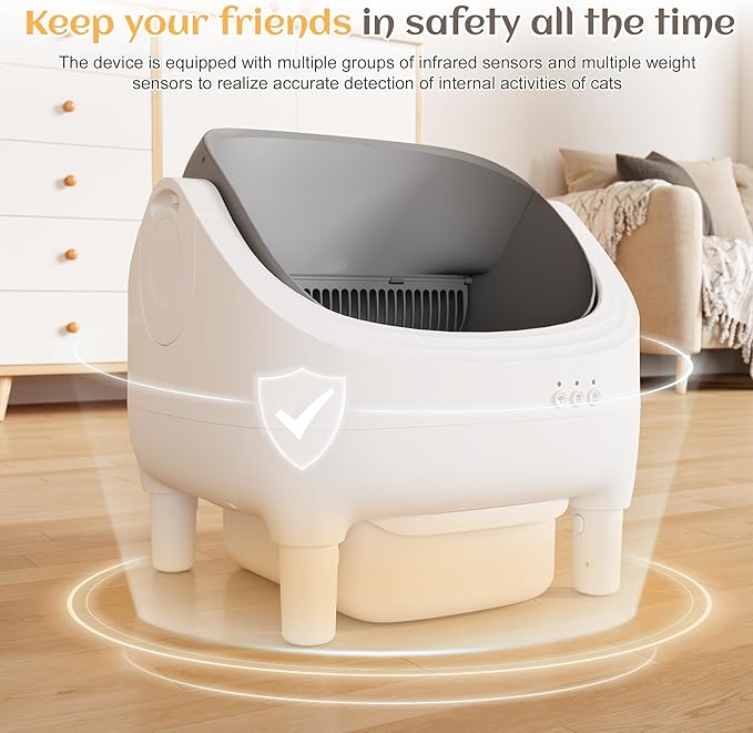 Greesum Automatic Self-Cleaning Litter Box for Cats - Open-Top Design, Easy Odor Control, Smart APP Control, 15L Large Waste Bin, Includes Trash Bags & Mat (Grey)