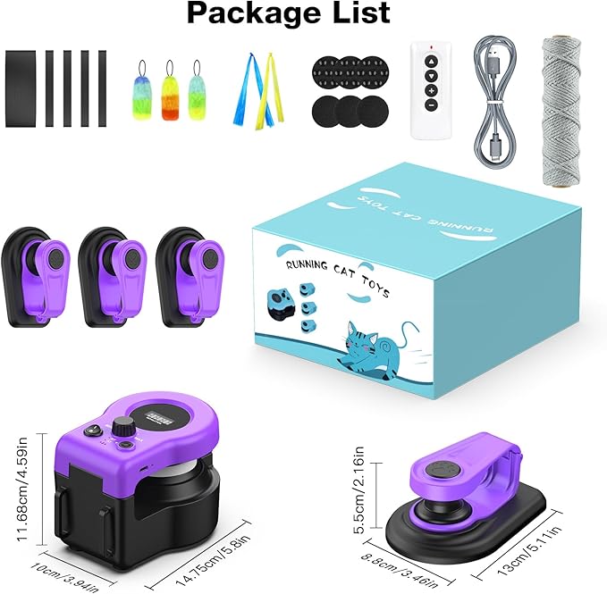 Pet Deluxe Interactive Cat Toys for Indoor Cats, Cat Treadmill Auto/Remote Control DIY Cat Mouse Hunting Toys, Keep Bored Kitten Dog Entertained to Chase, Feather Toy to Exercise Wheel-Purple